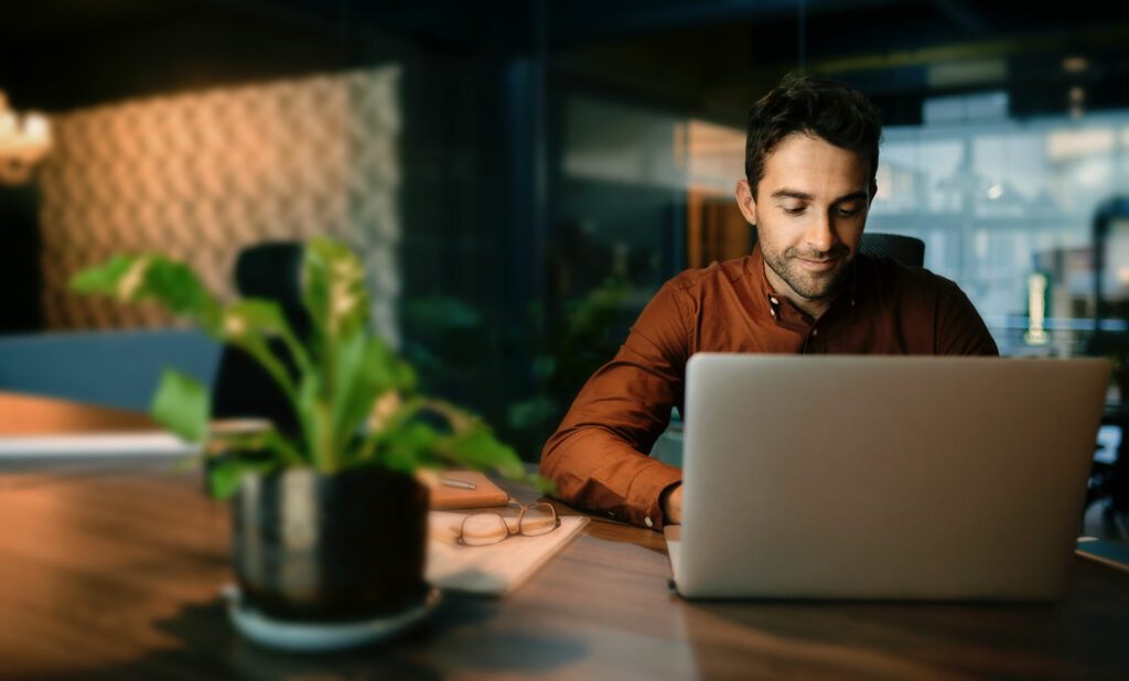 Man studying on laptop